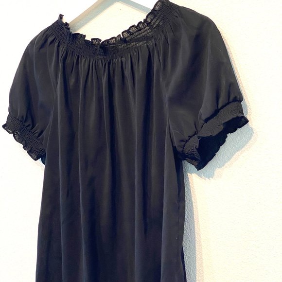 Outback Red by The Limited Black Puffy Sleeve Smocked Top Blouse Shirt - Picture 5 of 10